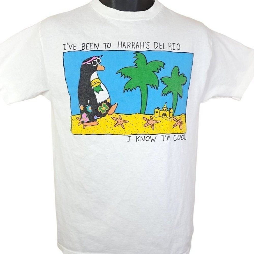 Cool Tropical Penguin T Shirt Vintage 90s Harrahs Del Rio Made In USA Medium